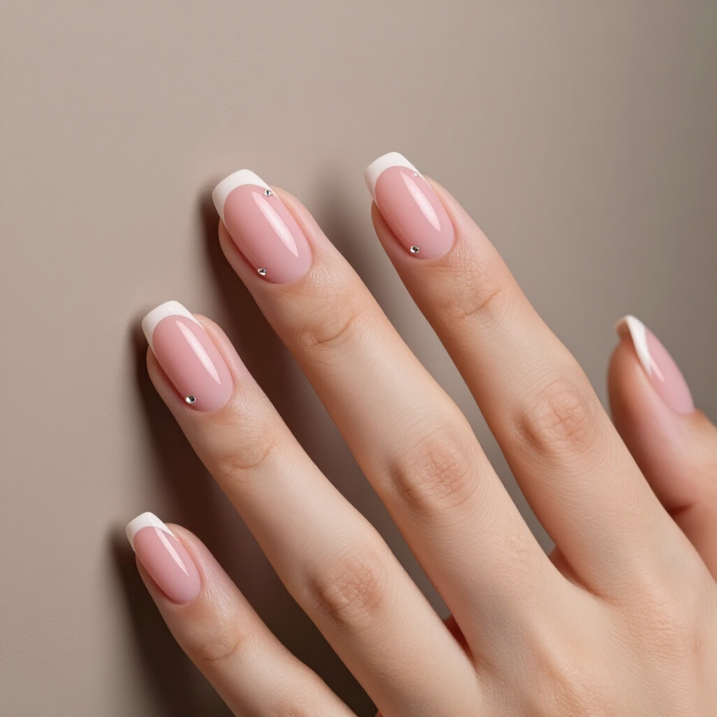 Glazed Donut Pink Short French Tip Nails with a Chrome Finish - pink short french tip nails