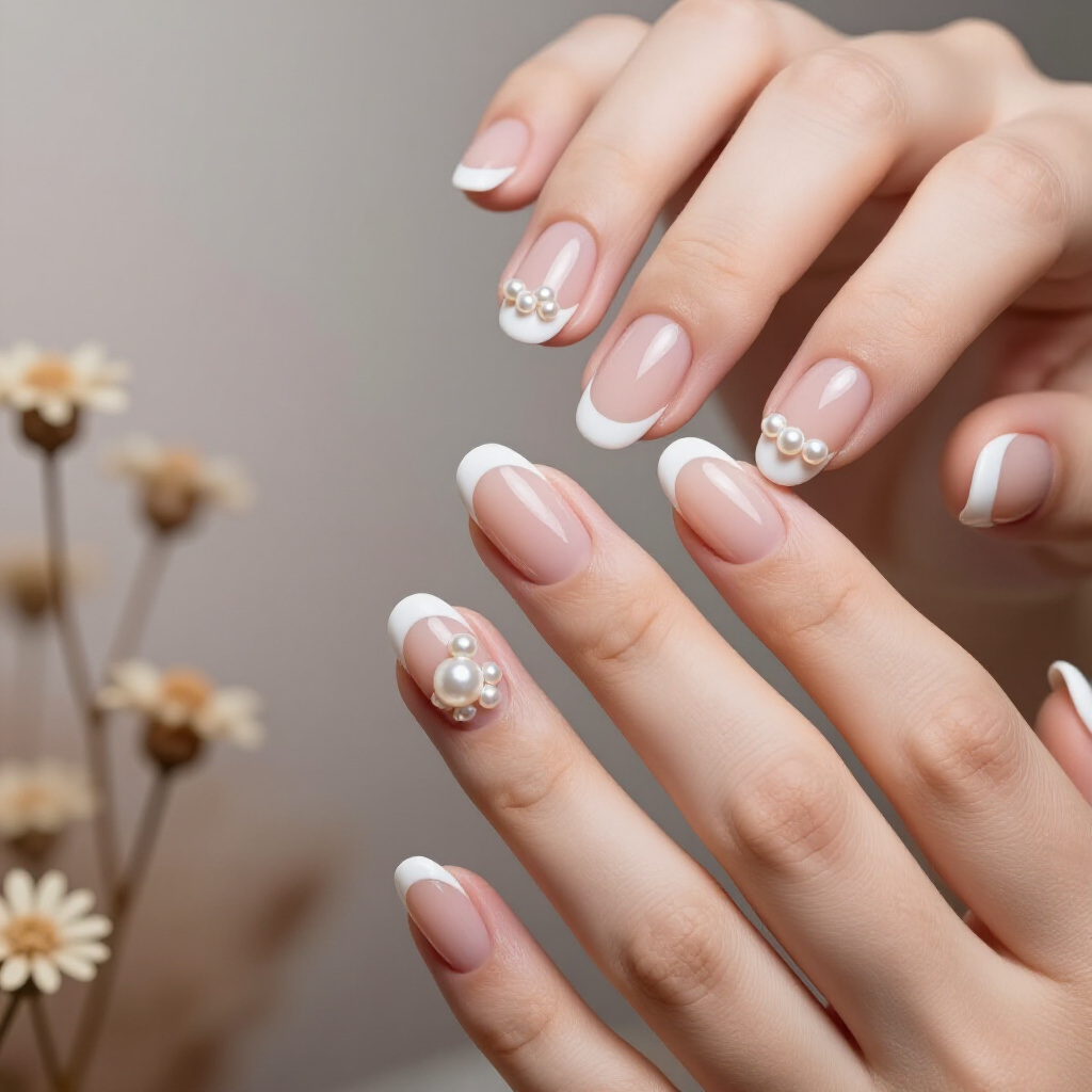 Pearlescent Finish Short White French Tip Nails for Iridescent Shine - white short french tip nails Pearlescent Finish Short White French Tip Nails for Iridescent Shine - white short french tip nails
