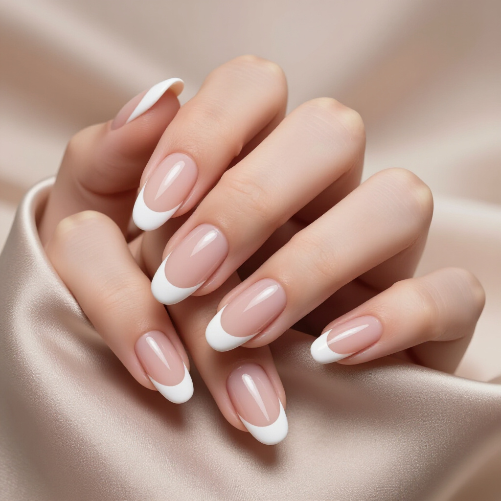 Short White French Tip Nails with a Cuticle-Grazing Fine Line - white short french tip nails Short White French Tip Nails with a Cuticle-Grazing Fine Line - white short french tip nails