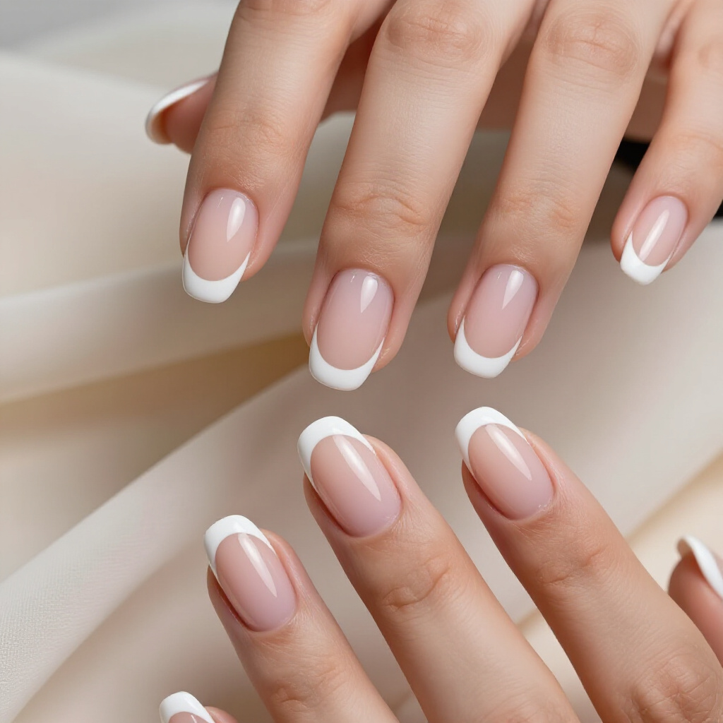 Short White French Tip Nails with a High-Gloss Finish - white short french tip nails Short White French Tip Nails with a High-Gloss Finish - white short french tip nails