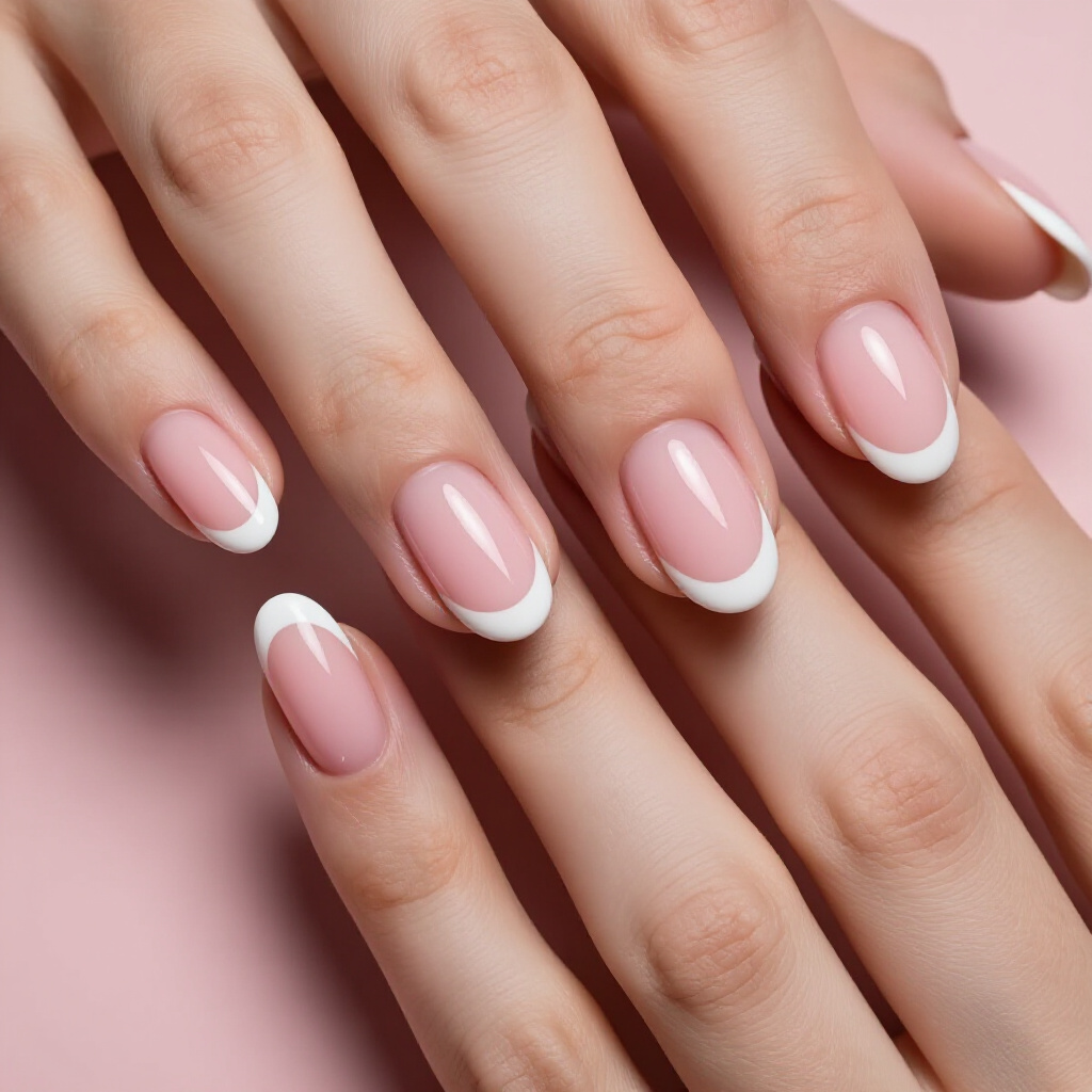 Short French Tip Nails With Angled White Tips - white short french tip nails
