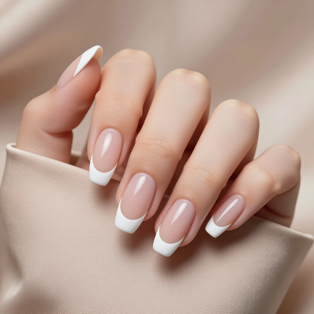 Two-Tone White And Cream Short French Tip Nails - white short french tip nails