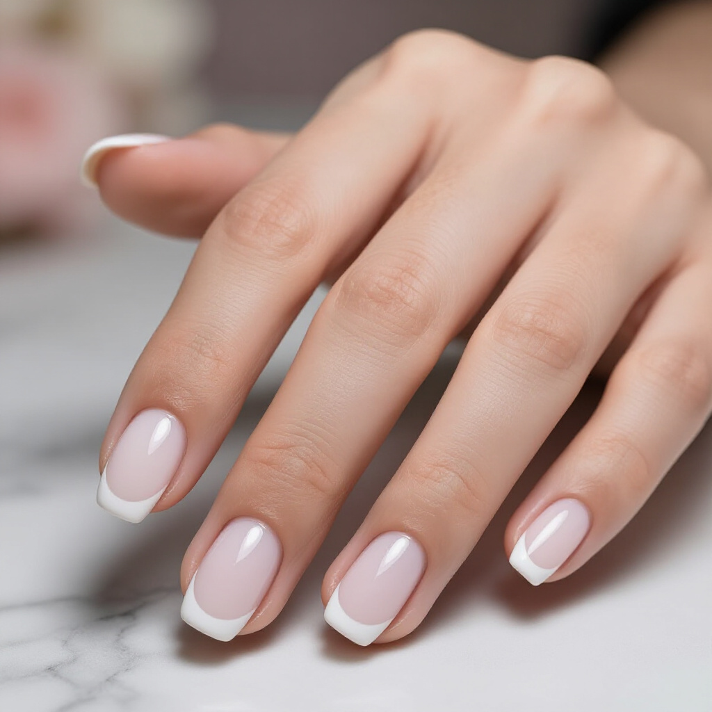 Short Square Nails With Bold White French Tips - white short french tip nails