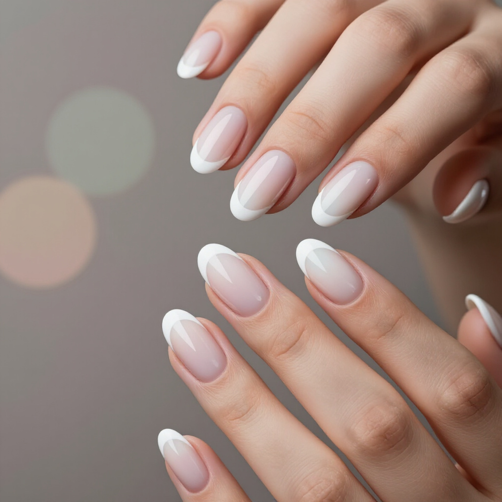 Gradient White Short French Tip Nails For A Soft Blend - white short french tip nails