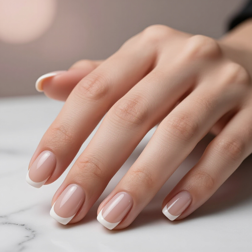 Classic Milky Nude Base with Crisp White Tips - nude short french tip nails Classic Milky Nude Base with Crisp White Tips - nude short french tip nails