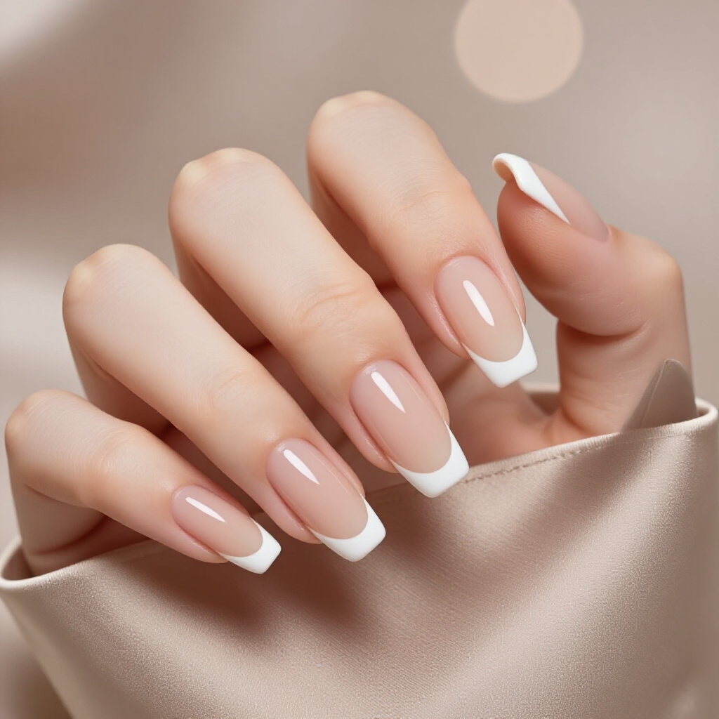 Cool-Toned Nude with Muted Lavender French Tips - nude short french tip nails Cool-Toned Nude with Muted Lavender French Tips - nude short french tip nails