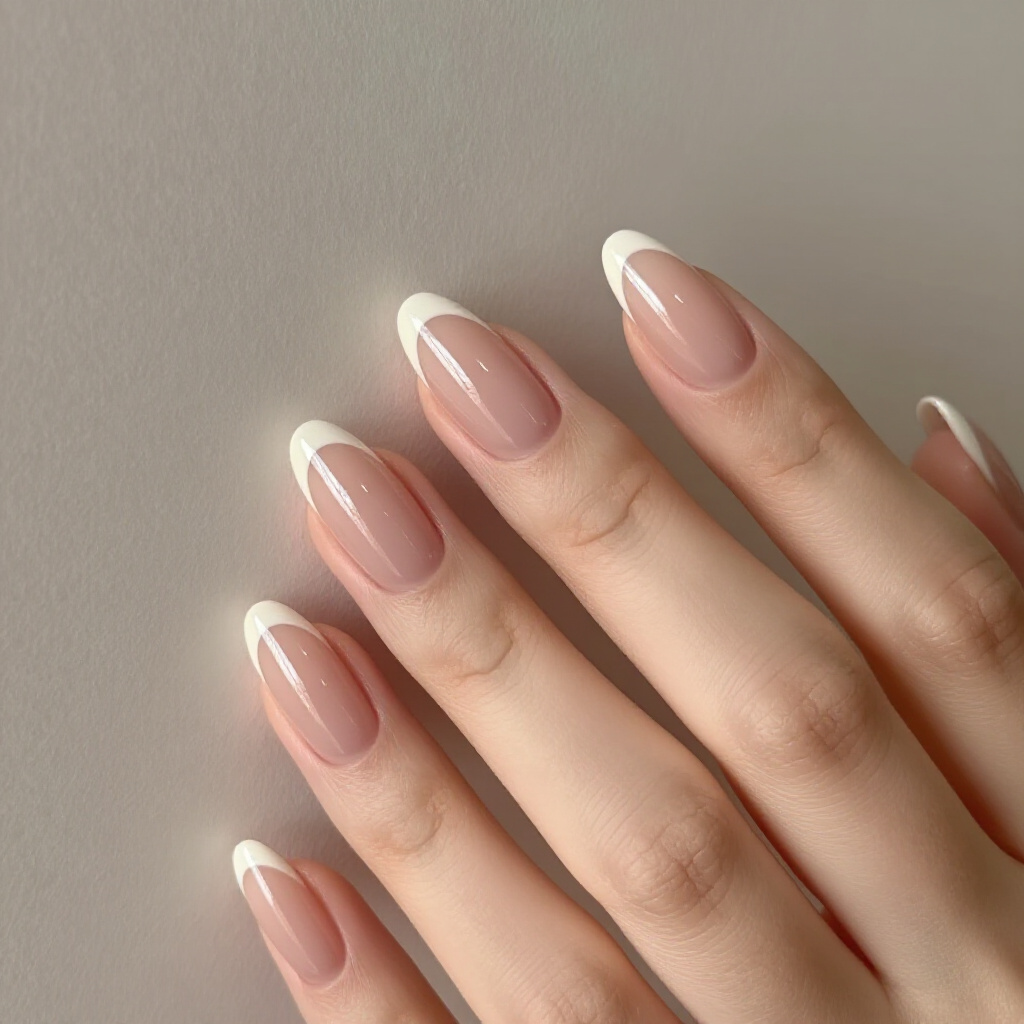 Creamy Blush Nude with Subtle Gold Flake Tips - nude short french tip nails Creamy Blush Nude with Subtle Gold Flake Tips - nude short french tip nails