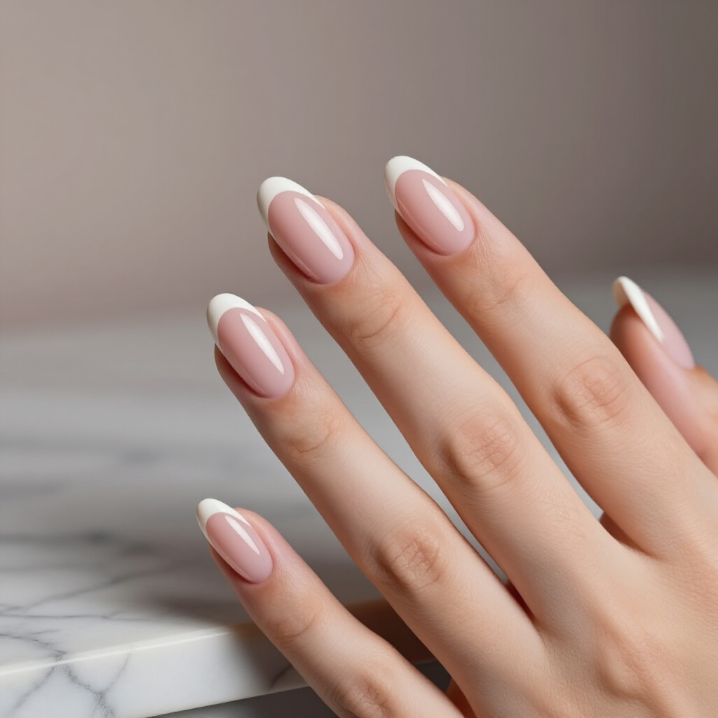 Pale Pink Nude with Baby Blue French Tips - nude short french tip nails Pale Pink Nude with Baby Blue French Tips - nude short french tip nails
