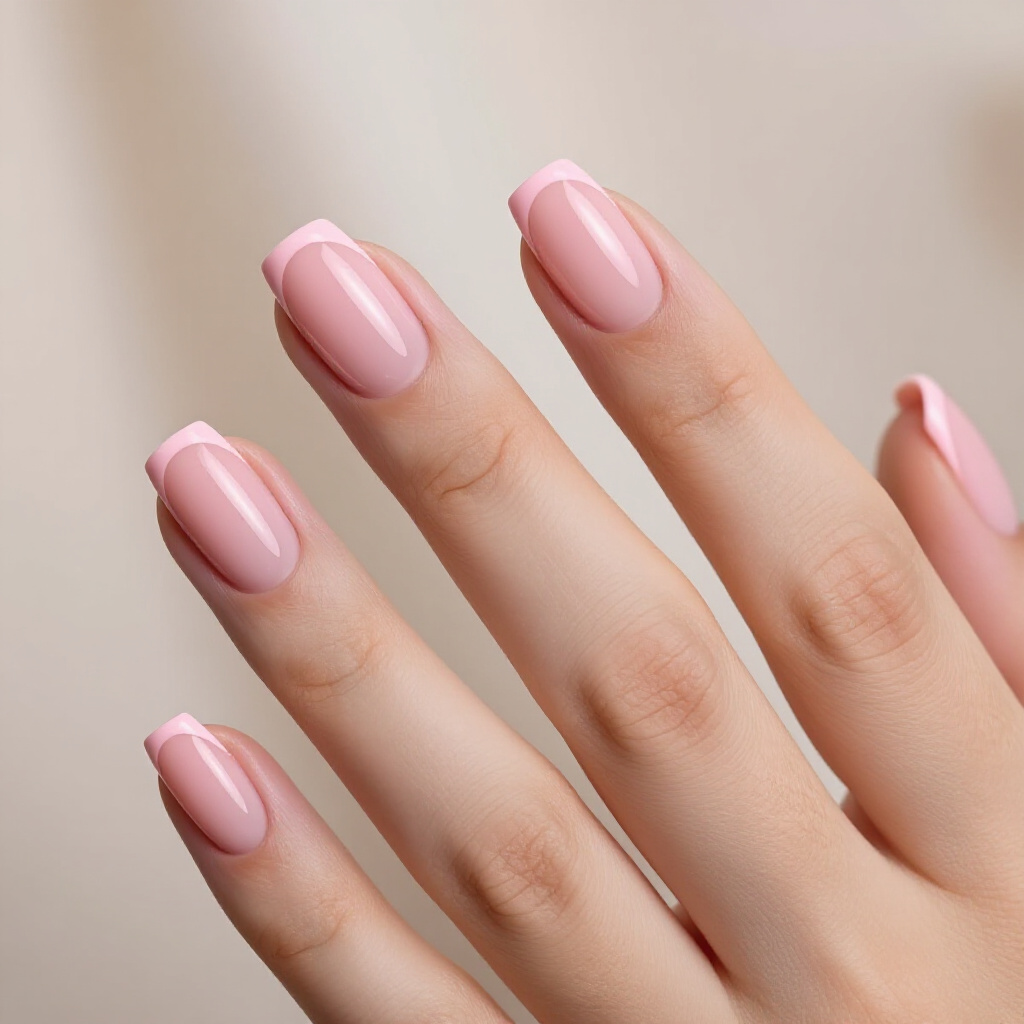 Soft Baby Pink with a Delicate White Tip - pink short classy french tip nails