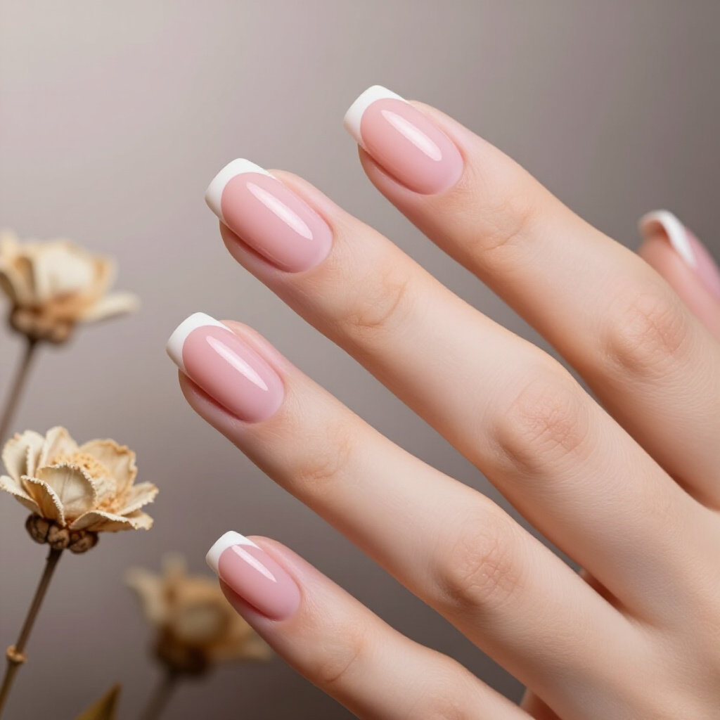 Dusty Rose Pink with a Subtle Blush Tip - pink short classy french tip nails