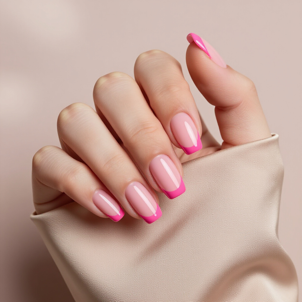 Milky Pink with a Glossy Finish - pink short classy french tip nails
