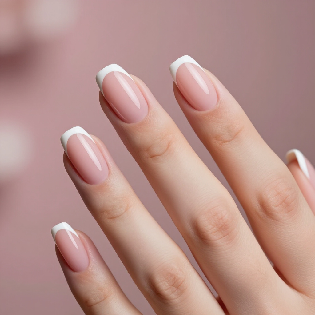 Light Coral Pink with a Pearlescent Tip - pink short classy french tip nails