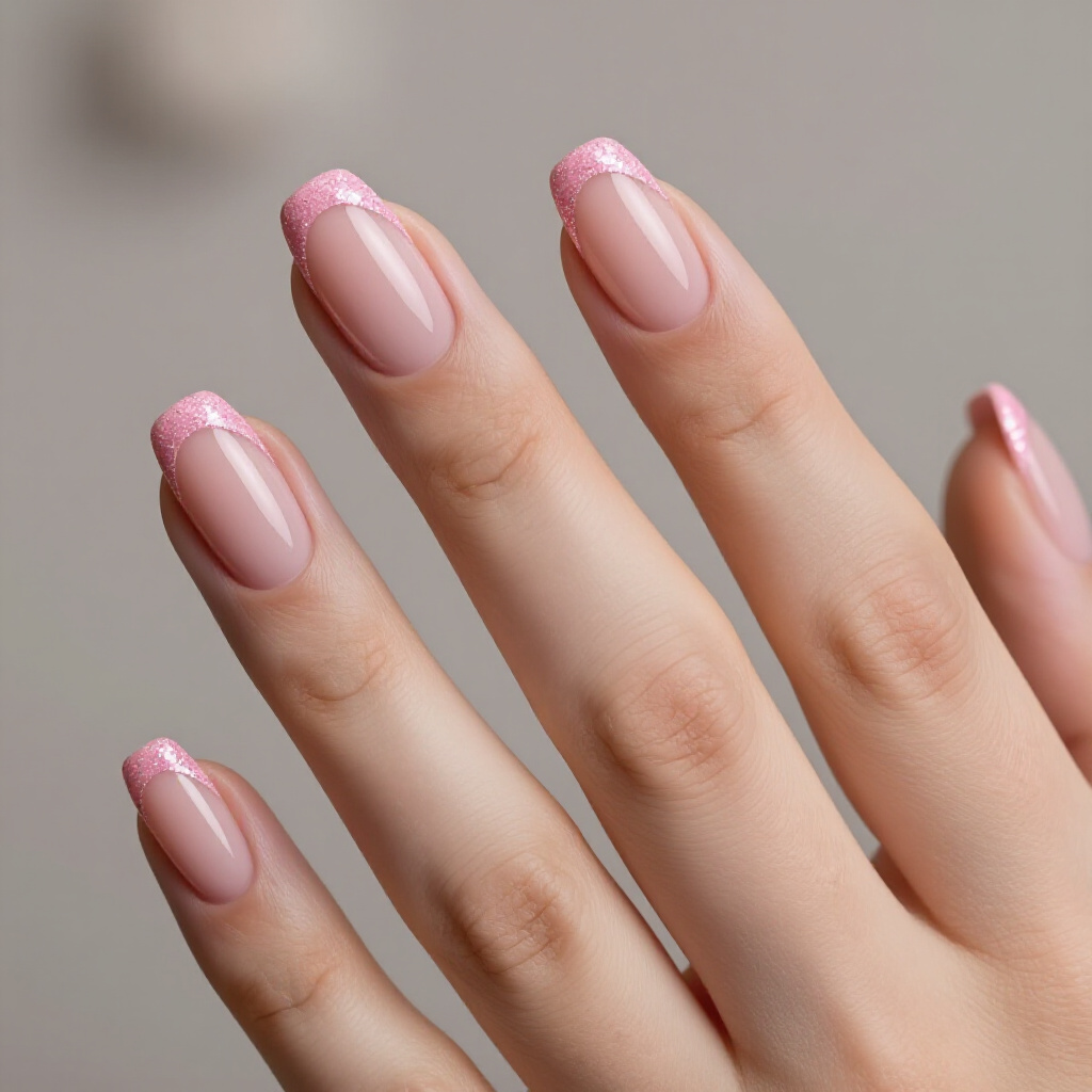 Sheer Nude Pink with a Muted Mauve Tip - pink short classy french tip nails