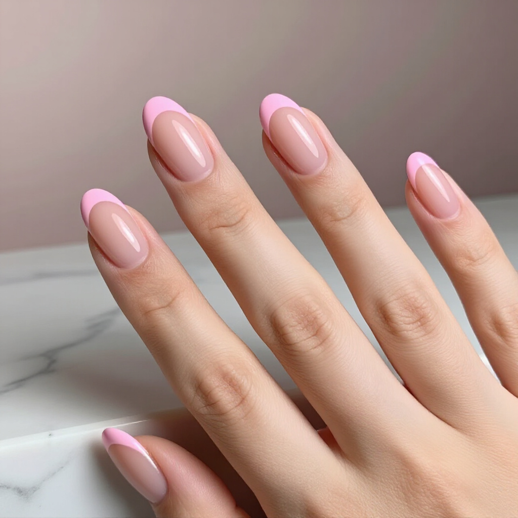 Soft Pink with a Matte French Finish - pink short classy french tip nails
