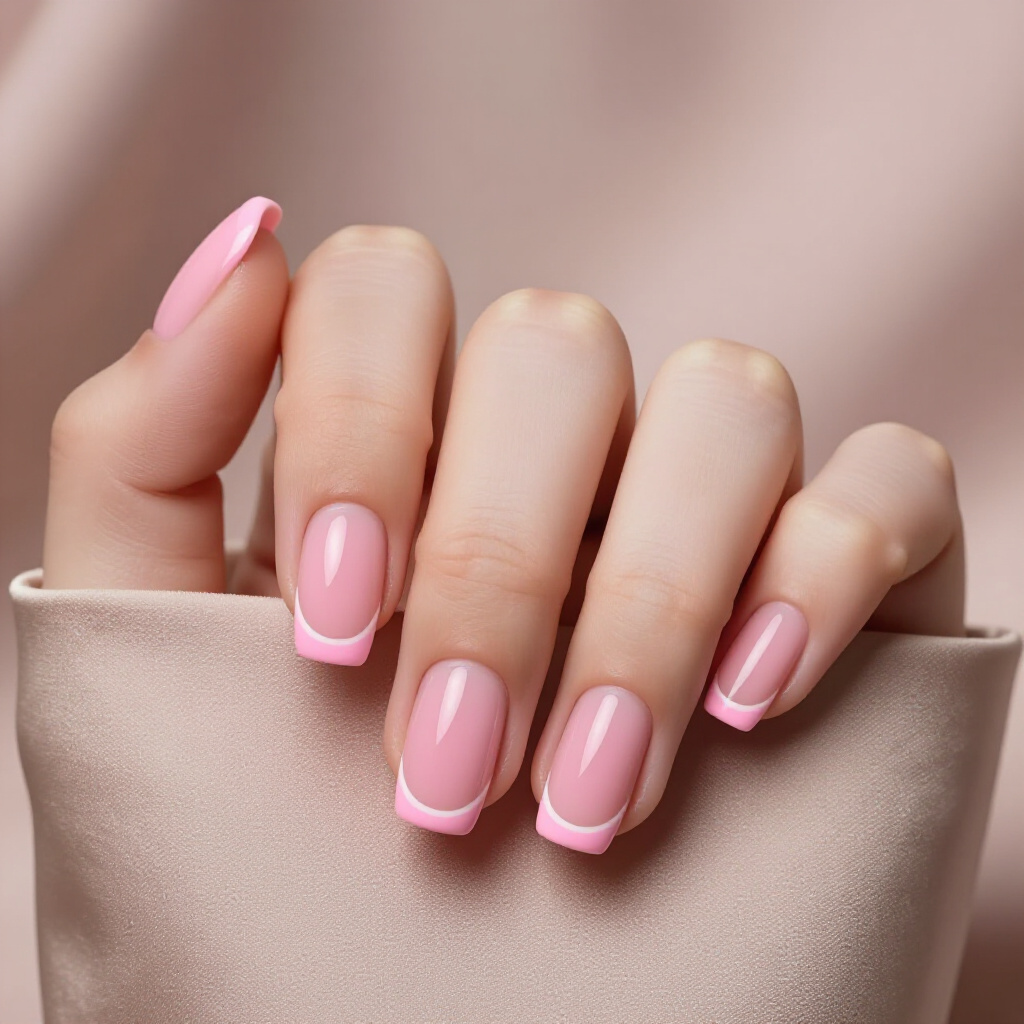 Translucent Pink Jelly with a White Tip - pink short classy french tip nails