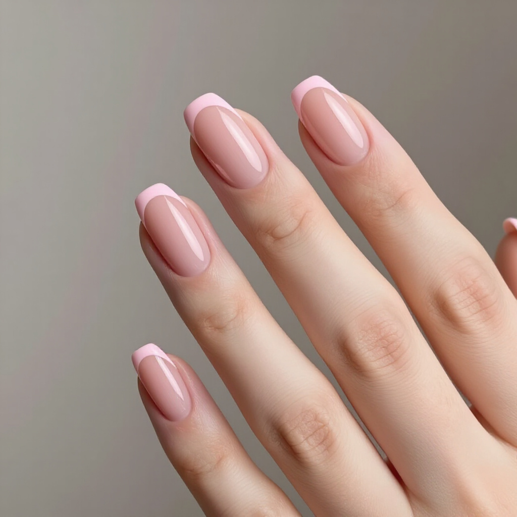 Blush Pink with a Squared-Off White Tip - pink short classy french tip nails