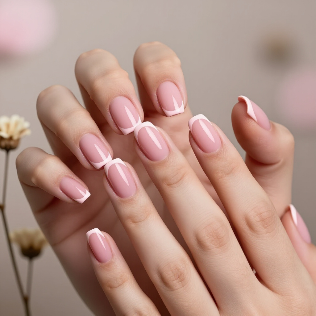Soft Blush Pink with Delicate White Tips on Almond Shape - pink short simple french tip nails