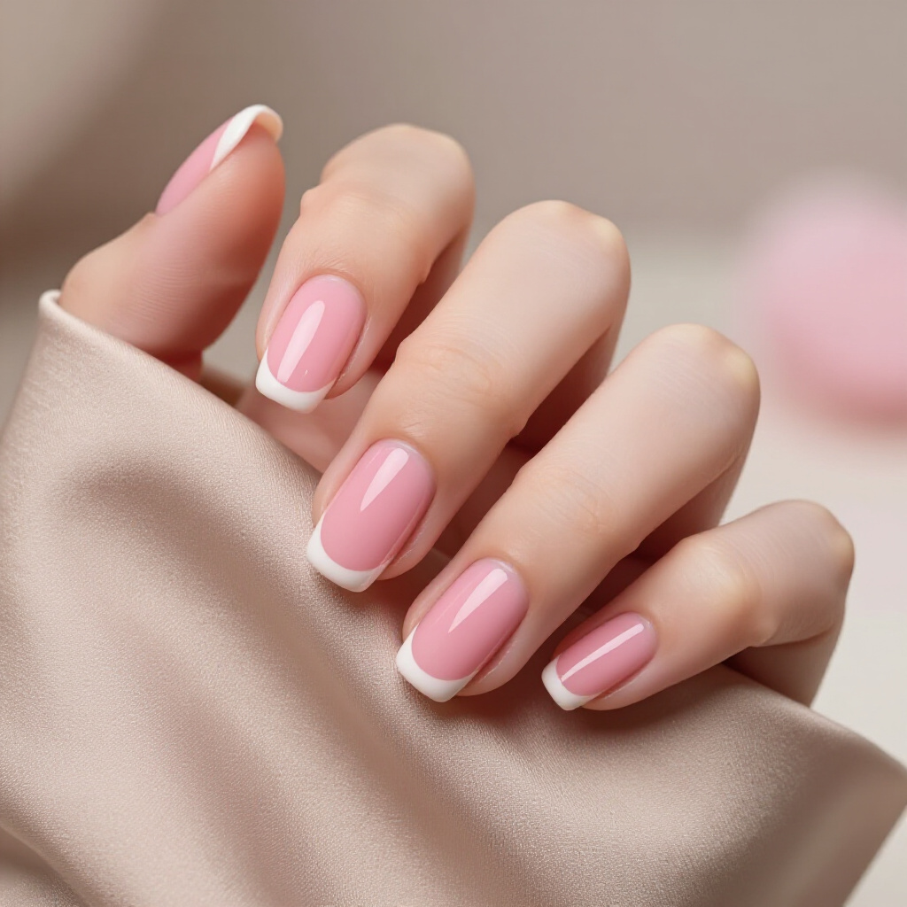 Peachy Pink with a Nude French Tip for a Sun-Kissed Glow - pink short simple french tip nails