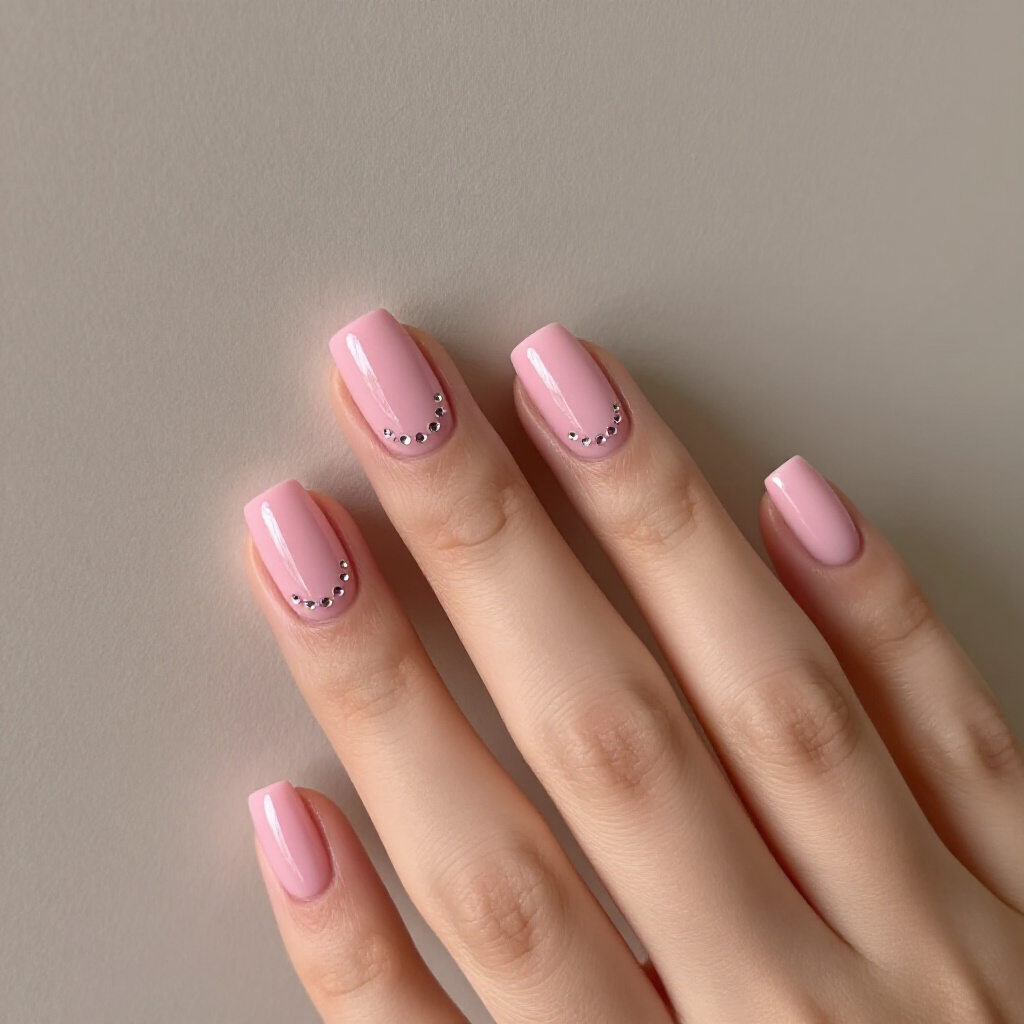 Classic Pink with a Reverse French Tip (Half Moon Accent) - pink short simple french tip nails