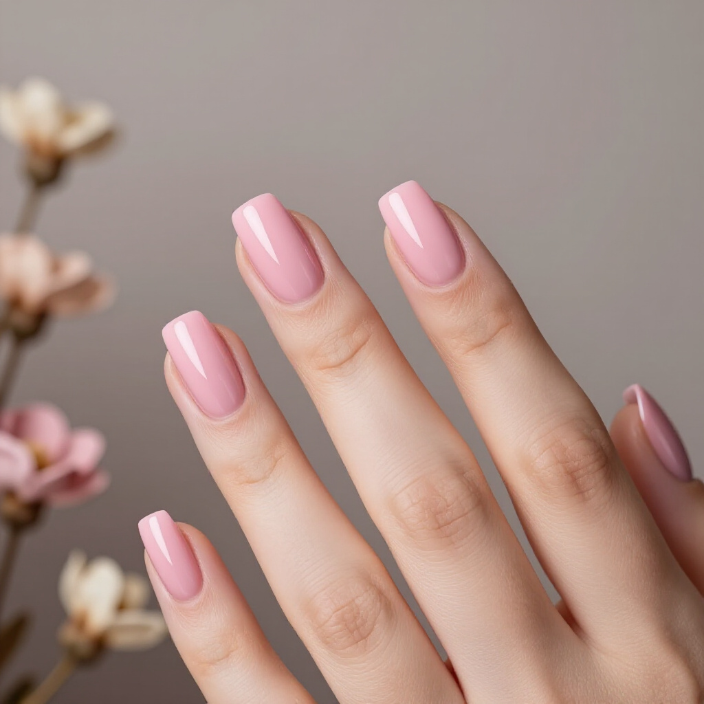 Pale Pink with a Metallic Rose Gold French Line - pink short simple french tip nails