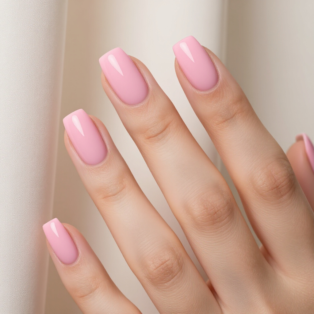 Soft Lilac Pink with a Shimmering Pearl French Tip - pink short simple french tip nails