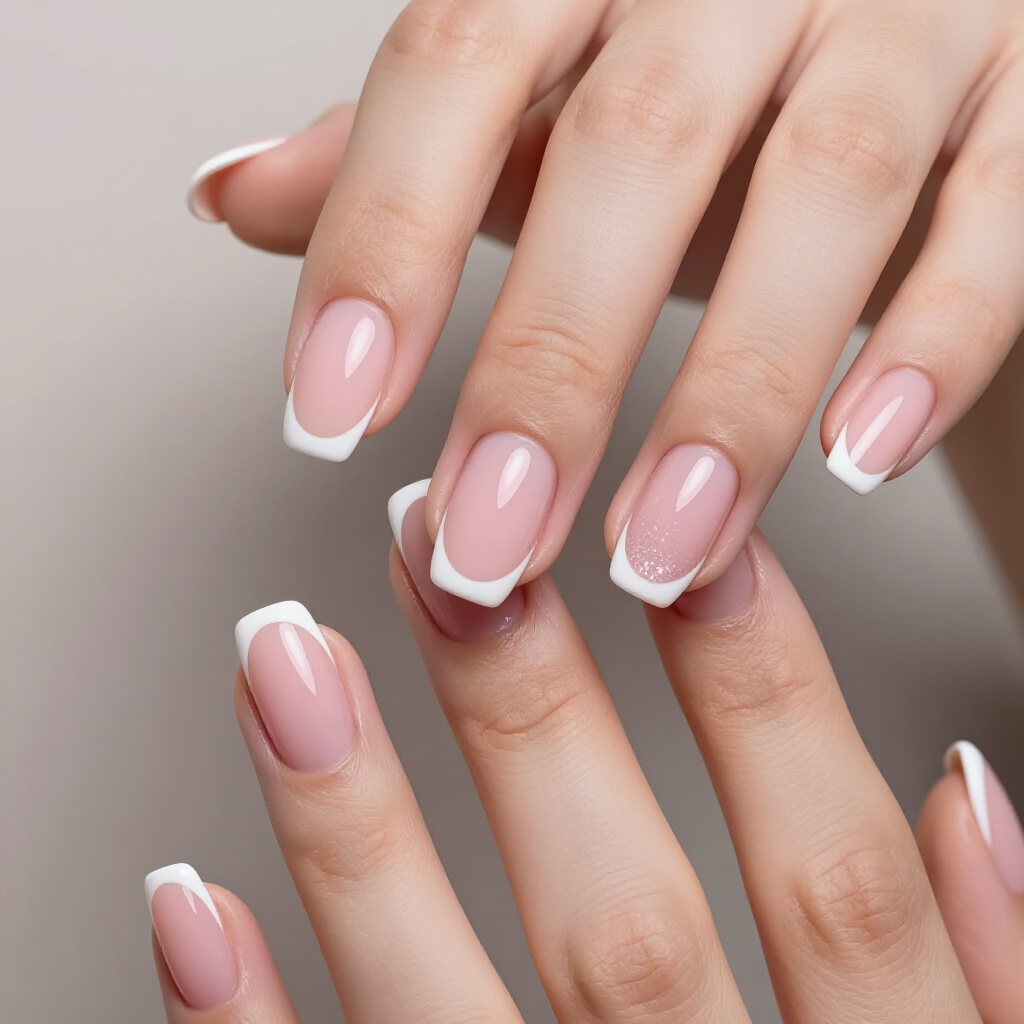 Baby Pink Short Simple French Tip Nails with a Delicate Micro-French Line - pink short simple french tip nails