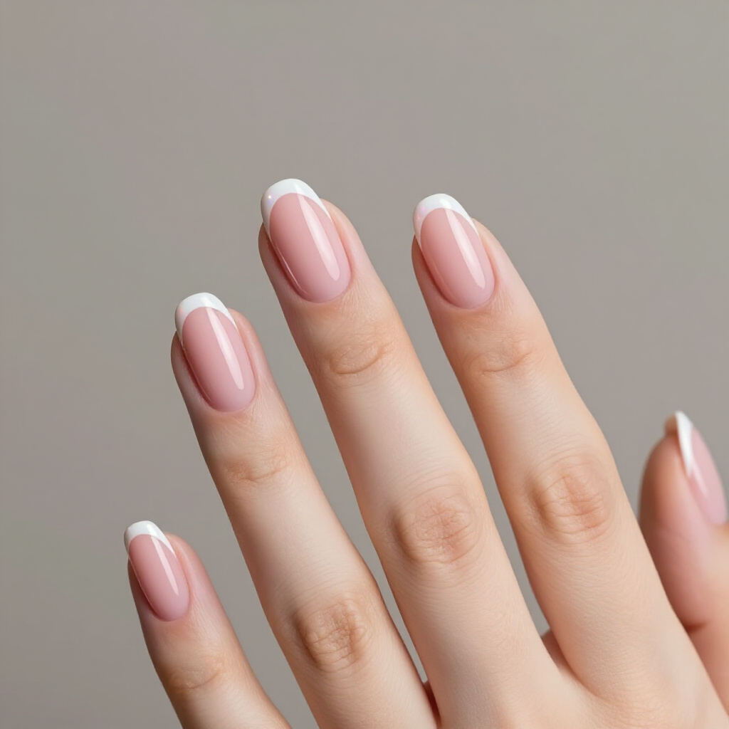 Rose Quartz Pink Short Simple French Tip Nails with a Subtle Chrome Effect - pink short simple french tip nails