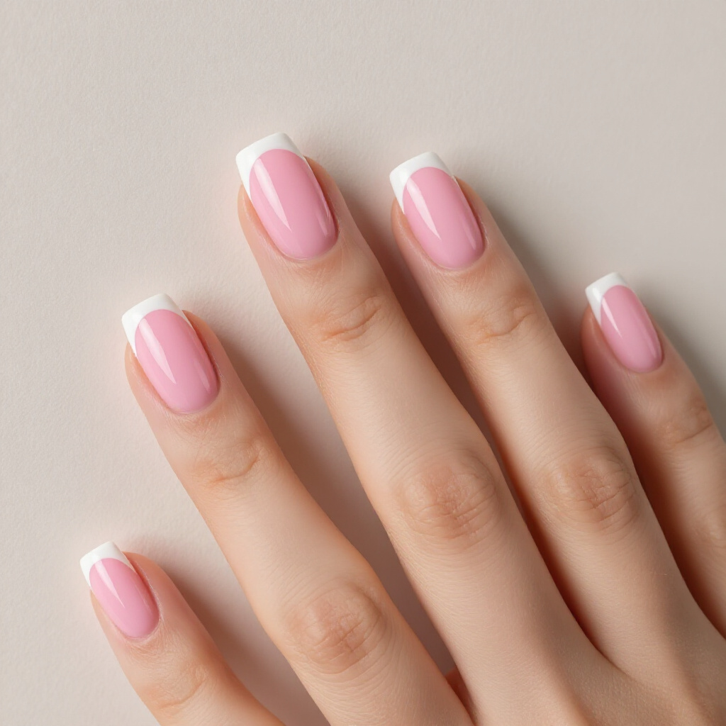 Bubblegum Pink Short Simple French Tip Nails with a Rounded French Curve - pink short simple french tip nails