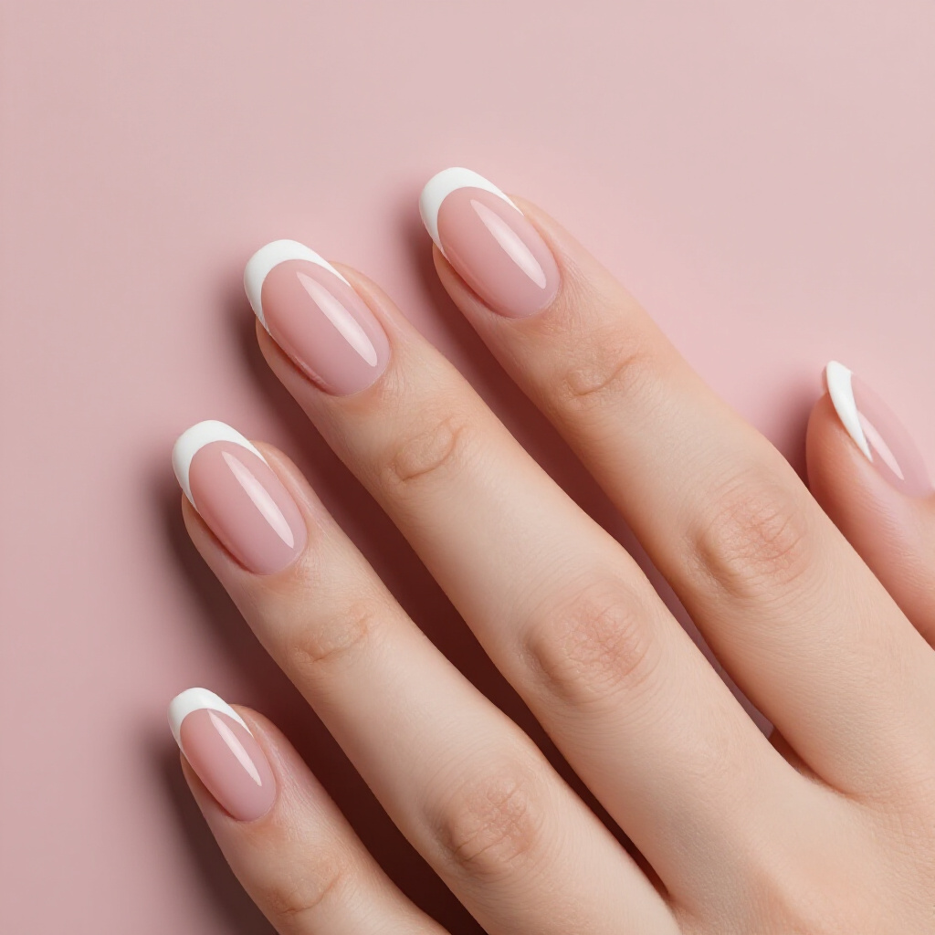 Nude Pink Short Simple French Tip Nails with a Defined Darker Pink Tip - pink short simple french tip nails