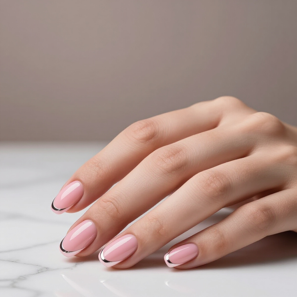 Ballet Slipper Pink Short Simple French Tip Nails with a Subtle Iridescent Sheen - pink short simple french tip nails
