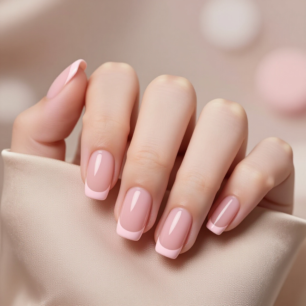 Classic Baby Pink French Tips on Short Almond Nails - pink short cute french tip nails
