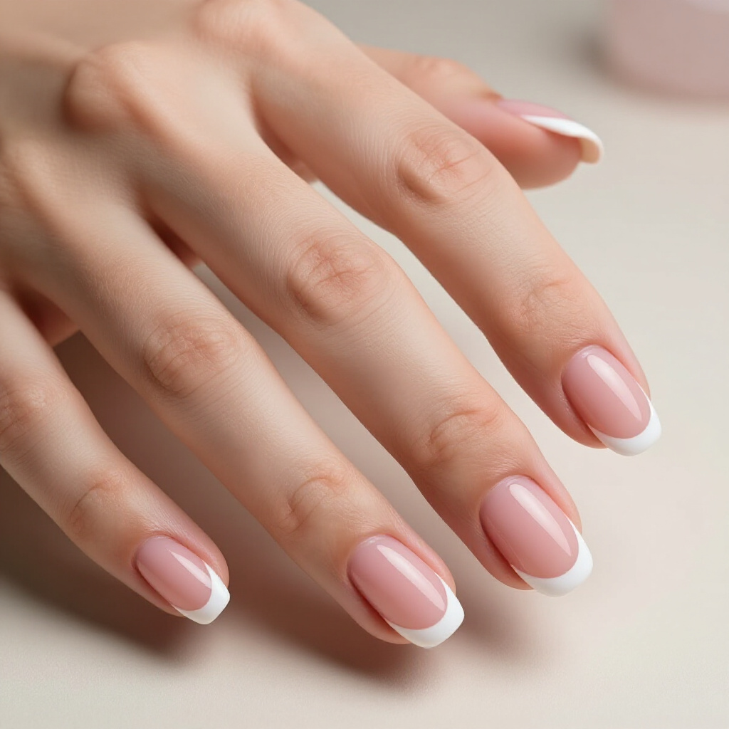Pastel Pink and White Ombre French Tips on Short Coffin Nails - pink short cute french tip nails