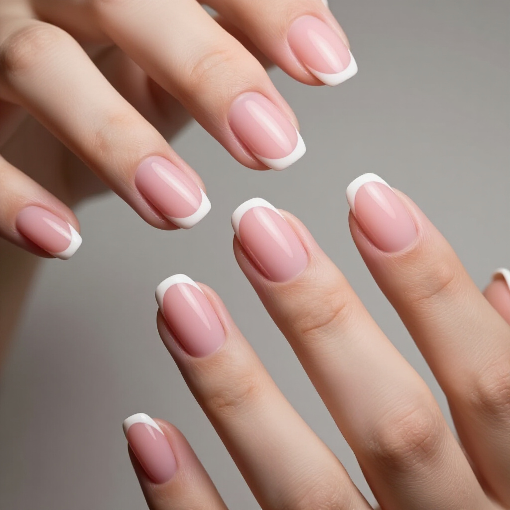 Rose Gold Glitter Tips on Short Oval Pink French Manicure - pink short cute french tip nails