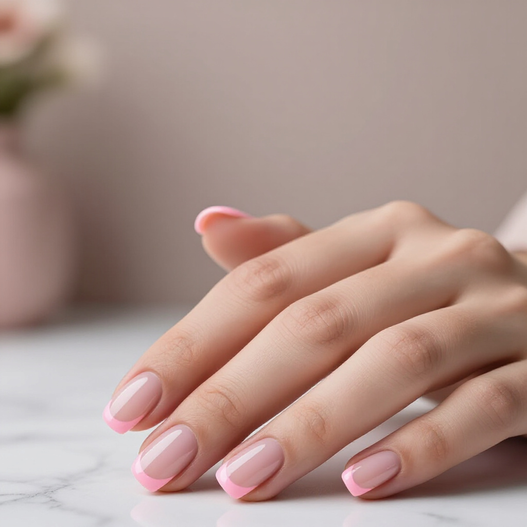 Light Pink French Tips with dainty floral accents - pink short cute french tip nails