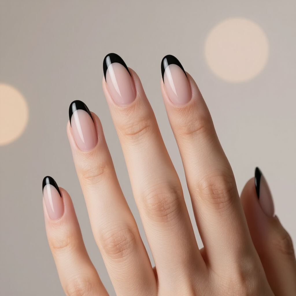 Dual Tone Black Almond French Tips: Bold Contrast - black almond french tip nails