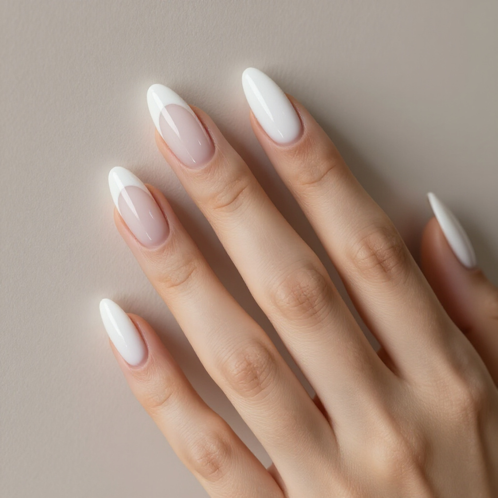 Soft Baby Pink Base with Milky White Almond French Tip Nails - white almond french tip nails