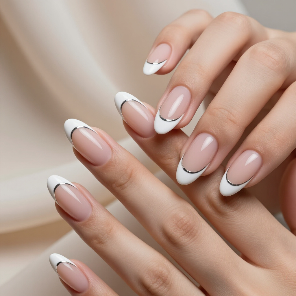 Subtle Glitter Gradient White Almond French Tip Nails for Sparkle - white almond french tip nails