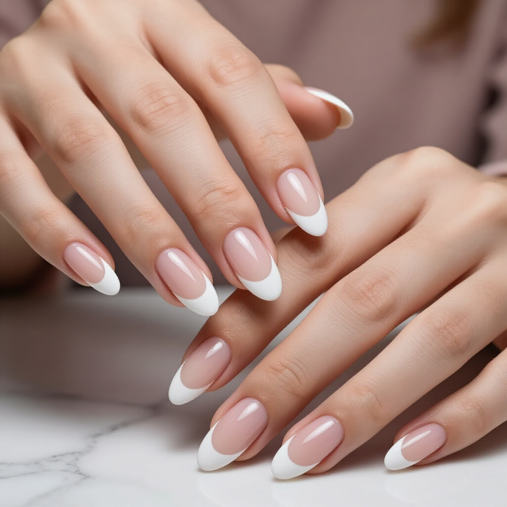 Pearl Accented White Almond French Tip Nails for a Touch of Luxury - white almond french tip nails