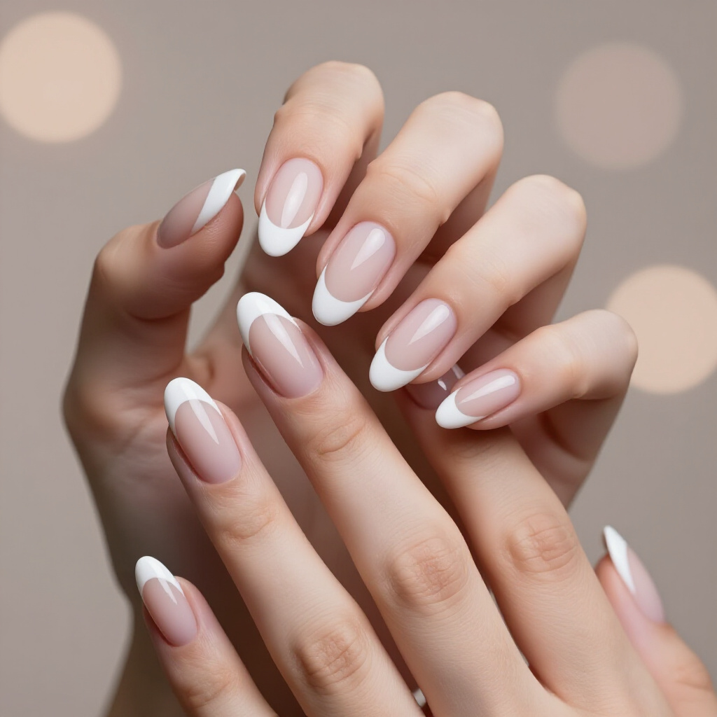 Soft Ombre White Almond French Tip Nails for a Seamless Blend - white almond french tip nails