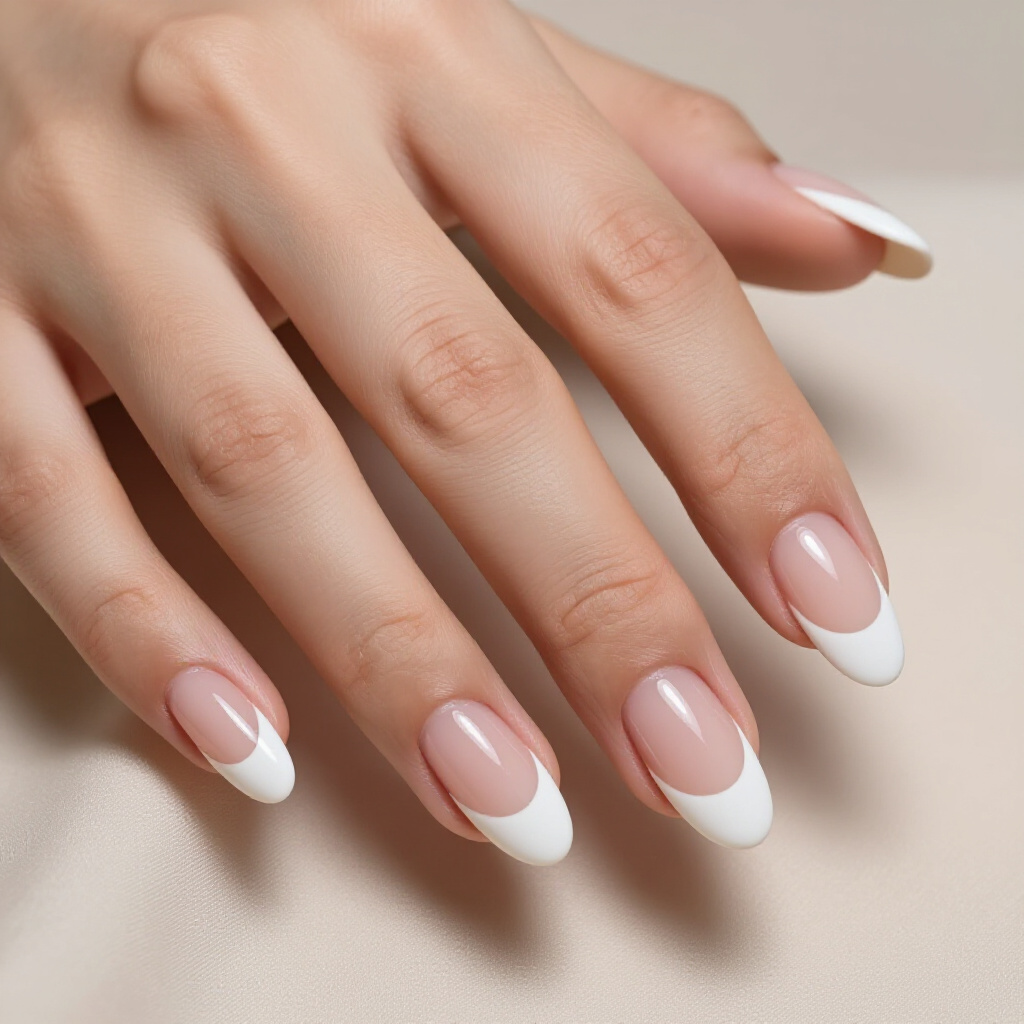 Coppery Gold Foil Accents on White Almond French Tip Nails for Glamour - white almond french tip nails