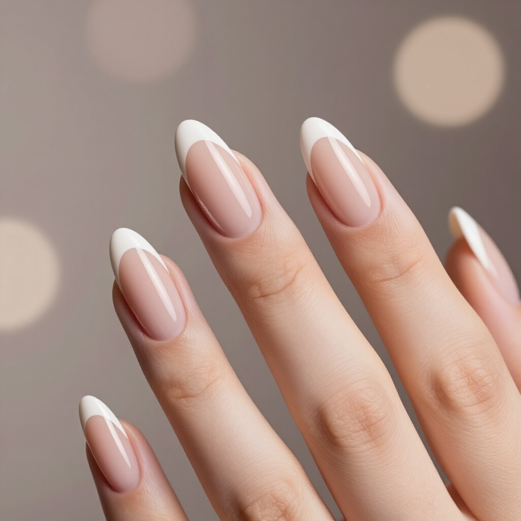 Sheer Peachy Nude with a Delicate Pink French Smile Line - nude almond french tip nails