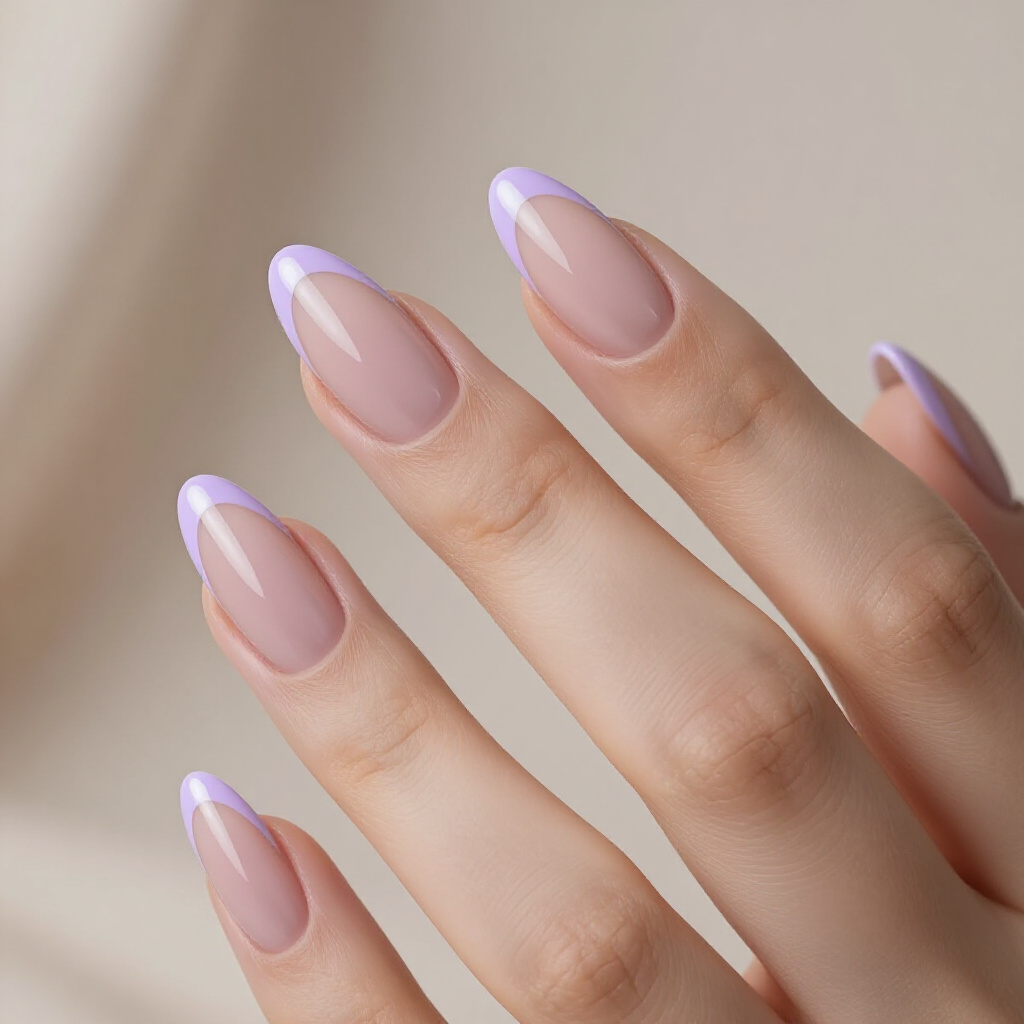 Glossy Caramel Nude with a Deep Brown French Accent - nude almond french tip nails