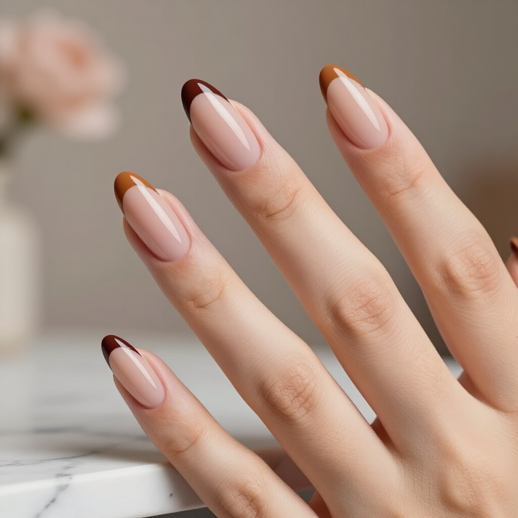 Light Beige Nude with a Subtle 3D French Swirl Detail - nude almond french tip nails