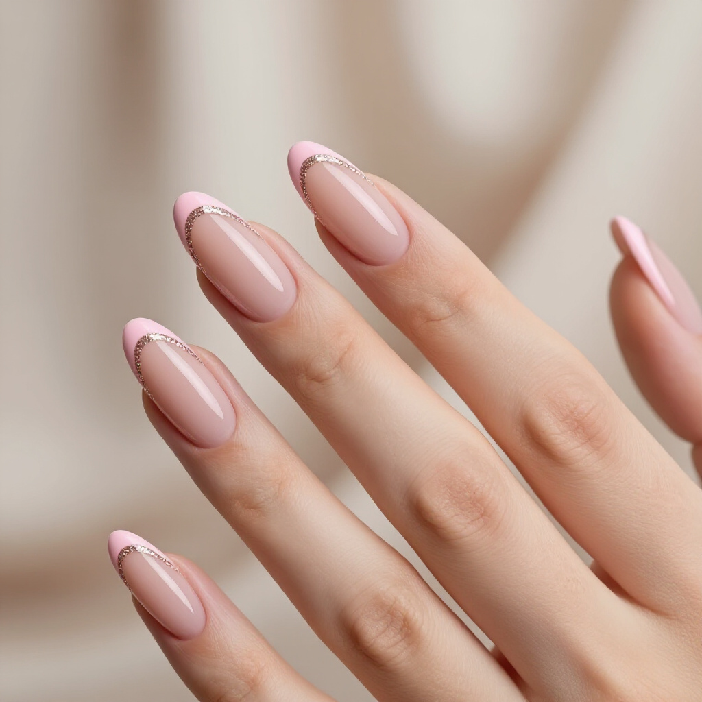 Sheer Dusky Rose Nude with a Matte Black French Tip - nude almond french tip nails