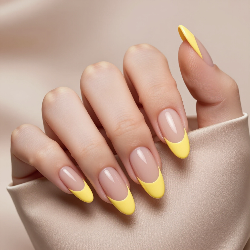 Light Beige Nude with Soft Pink Almond French Tips - nude almond french tip nails
