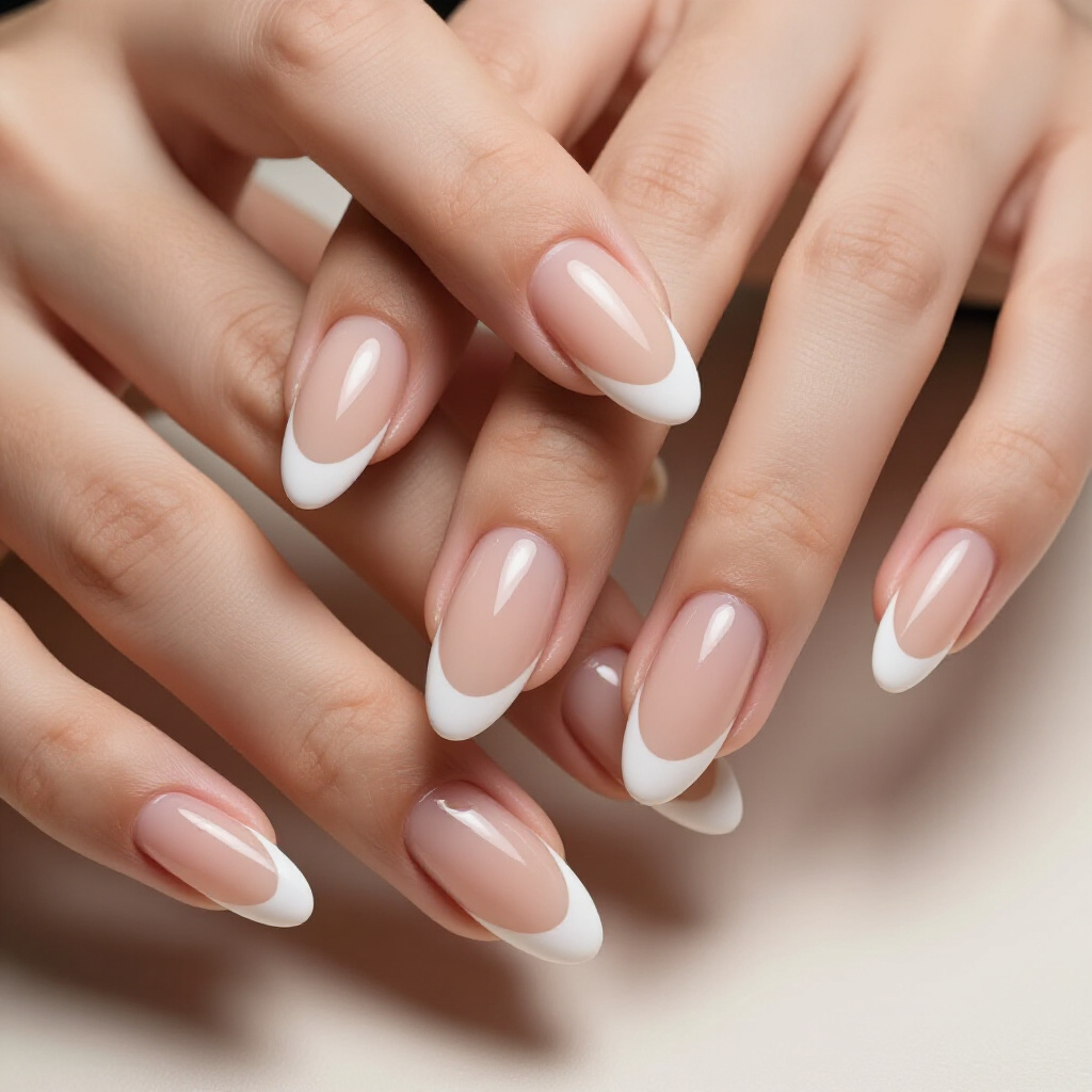 Caramel Nude with Deep Brown Almond French Tips - nude almond french tip nails