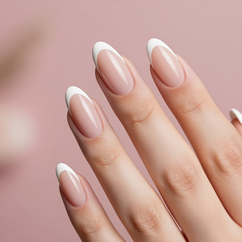 Classic Soft Pink Nude with Delicate White French Tips - nude almond french tip nails
