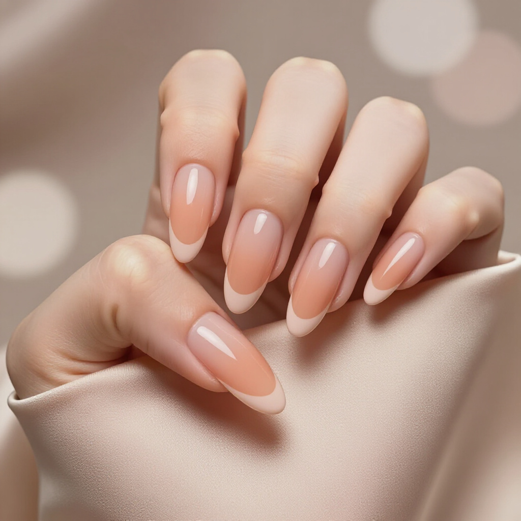 Milky White Nude with a Micro French Tip Accent - nude almond french tip nails