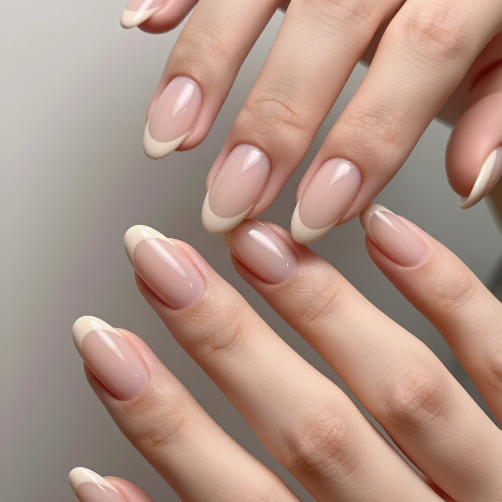 Sheer Pink Nude with a 'Barely There' White Tip - nude almond french tip nails