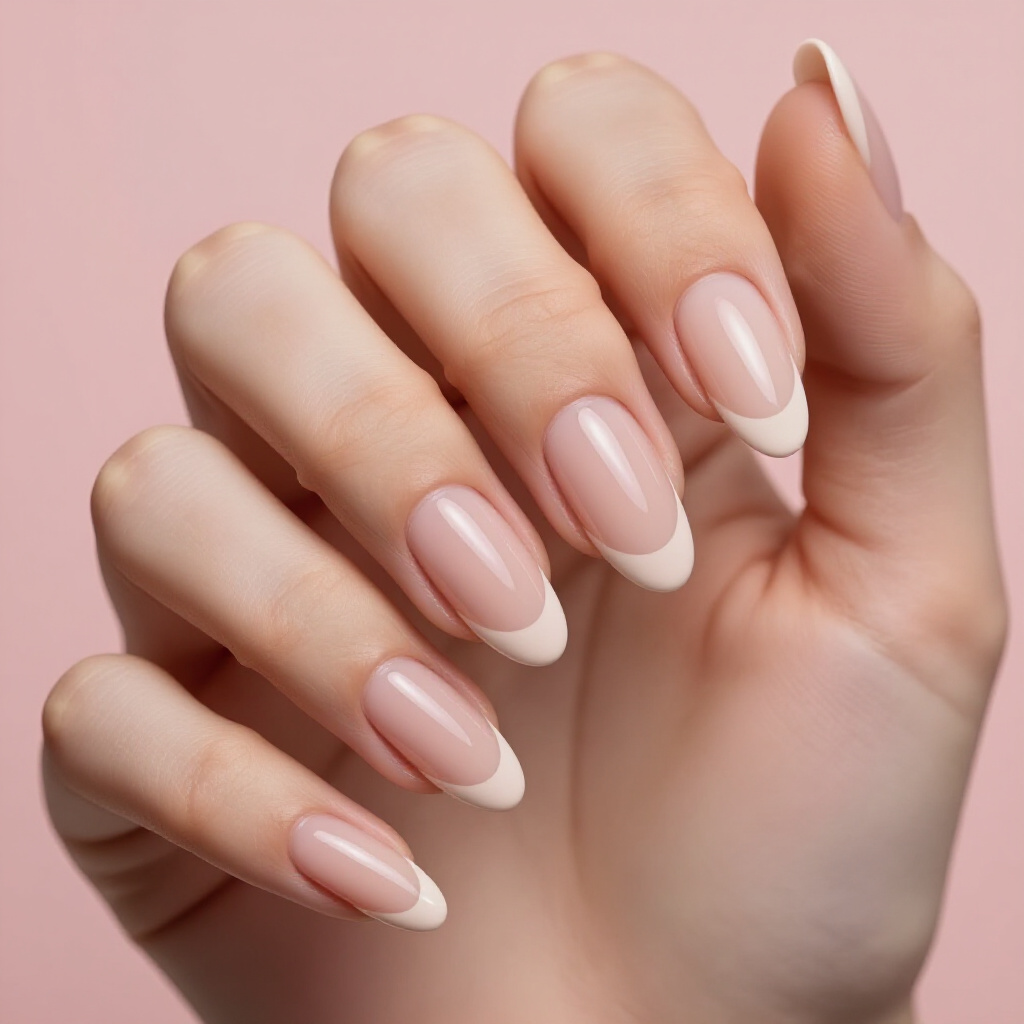 Rosy Nude with a Gradient French Tip Transition - nude almond french tip nails
